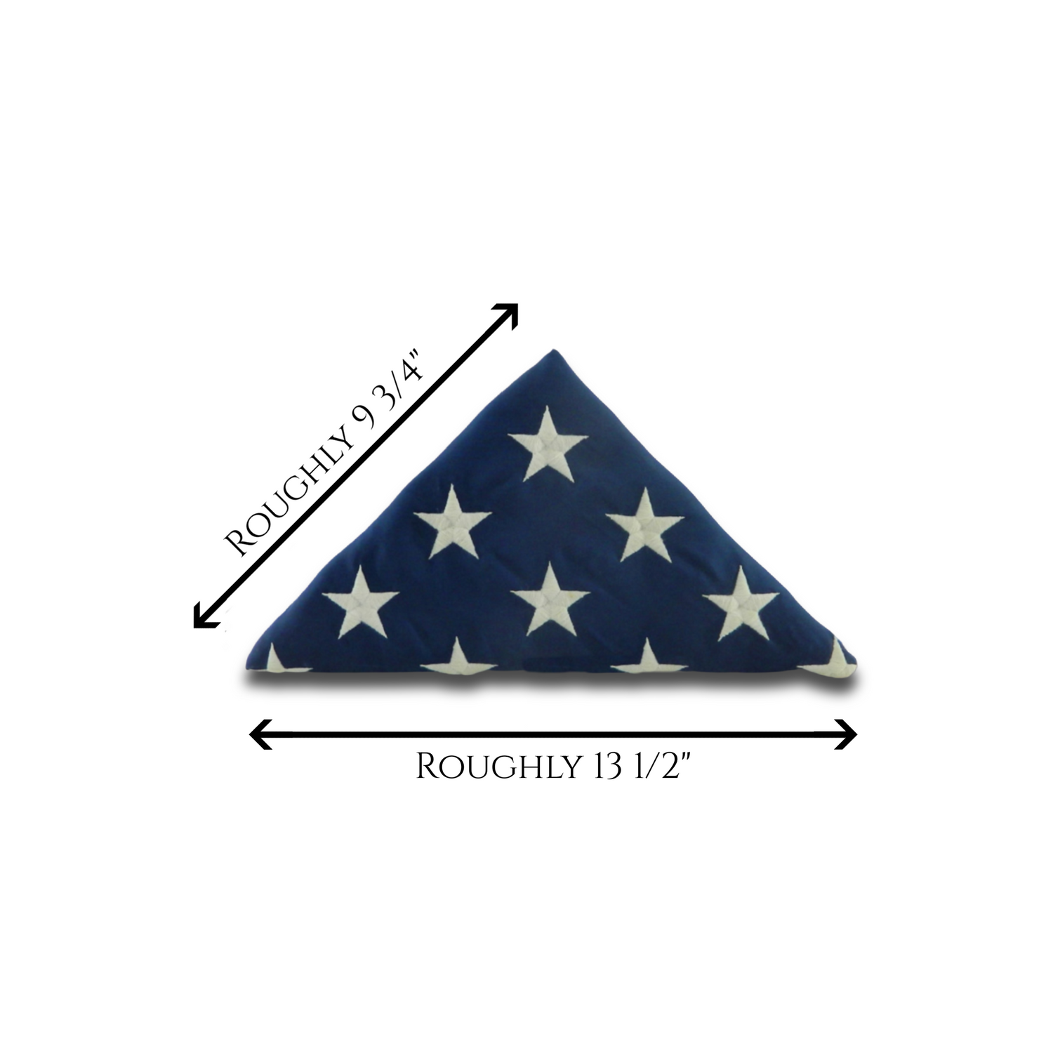 The rough measurements of a folded 3' x 5' flag. These measurements can vary as much as 1/2" depending on how tightly or loosely the flag was folded.