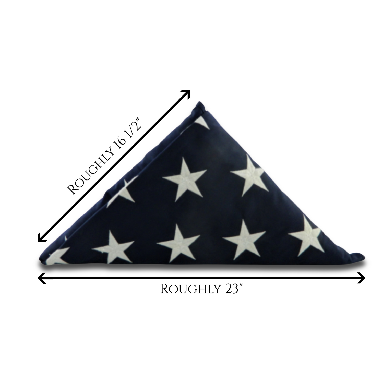 The rough measurements of a folded 5' x 9.5' Burial Interment Flag. These measurements can vary as much as 1/2" depending on how tightly or loosely the flag was folded.