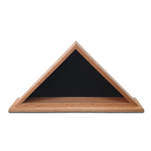 Burial Memorial Flag Display Case for deceased Veteran. Holds one folded 5' by 9.5' burial flag. Made with real Oak hardwood. American Made - Veteran Built™ Shown with optional Mantel base.