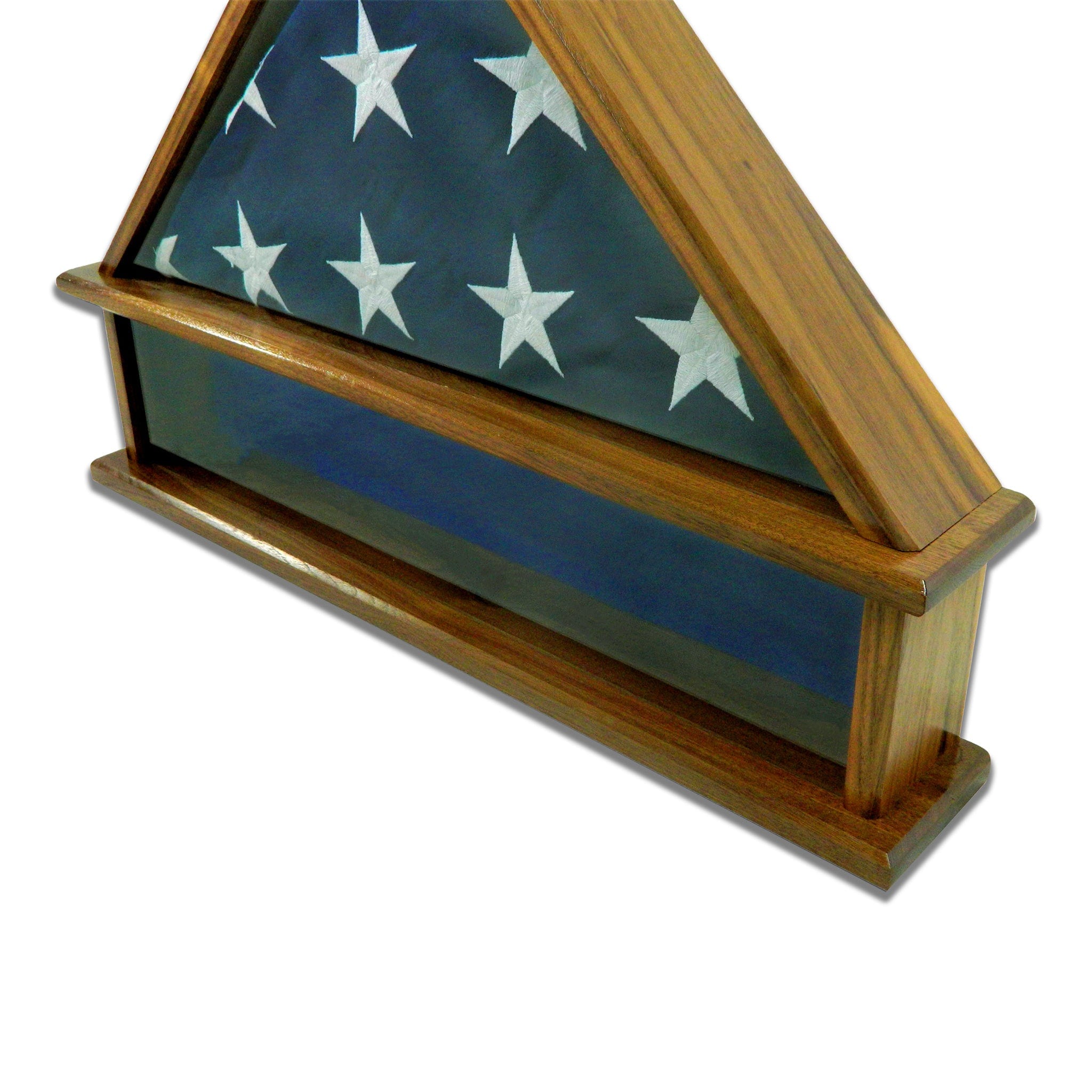 Walnut Burial Flag Display Case with shadow box section for the base. Holds a 5'x9.5' Burial Flag.