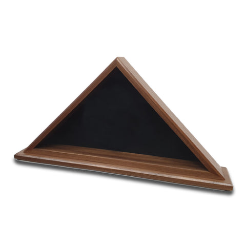 Burial Memorial Flag Display Case for deceased Veteran. Holds one folded 5' by 9.5' burial flag. Made with real Walnut hardwood. American Made - Veteran Built. Shown in 