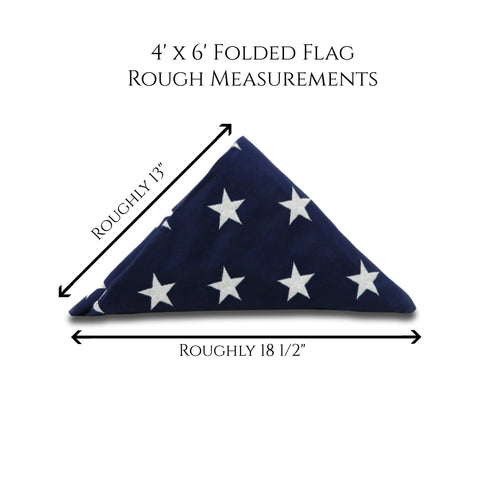 Rough measurements of a 4'x6' traditionally folded flag.