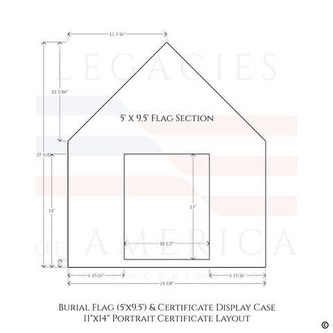 Burial Flag Memorial Veteran Display Case with 11x14 portrait certificate display.