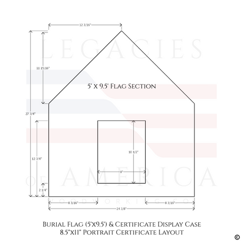 Burial Flag Memorial Veteran Display Case with 8.5x11 portrait certificate display.