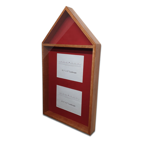 Legacies of America Woodworking Co. Cherry hardwood 4' x 6' Flag with 2 certificate displayed in the shadow box area. Made with real hardwood and real glass, handcrafted by U.S. Military Veterans in America.