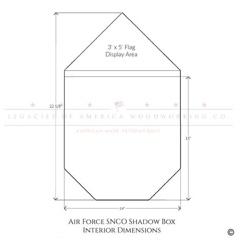 Interior dimensions U.S. Air Force SNCO Military Retirement Shadow Box. Legacies of America Woodworking Co.