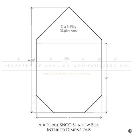 Interior dimensions U.S. Air Force SNCO Military Retirement Shadow Box. Legacies of America Woodworking Co.