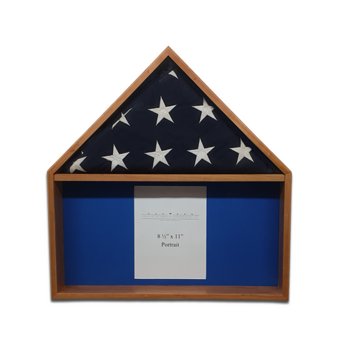 Cherry Burial Flag Memorial Veteran Display Case with certificate display.