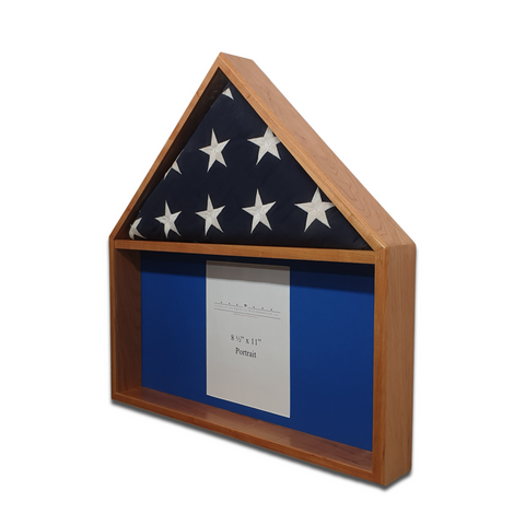Cherry Burial Flag Memorial Veteran Display Case with certificate display.