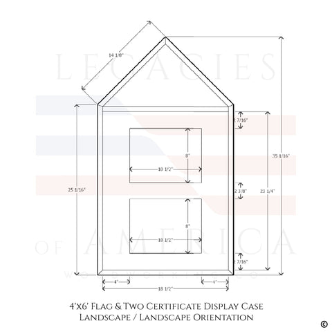 Dimensions for certificates being displayed in a Landscape - Landscape orientation option.