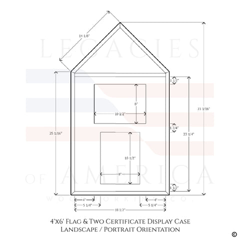 Dimensions for certificates being displayed in a Landscape - Portrait orientation option.