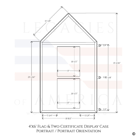 Dimensions for certificates being displayed in a Portrait - Portrait orientation option.