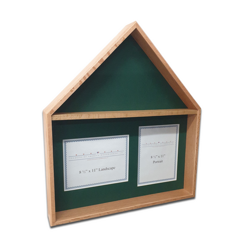 Burial Flag Memorial Veteran Display Case with 8.5x11 landscape and portrait certificate display.