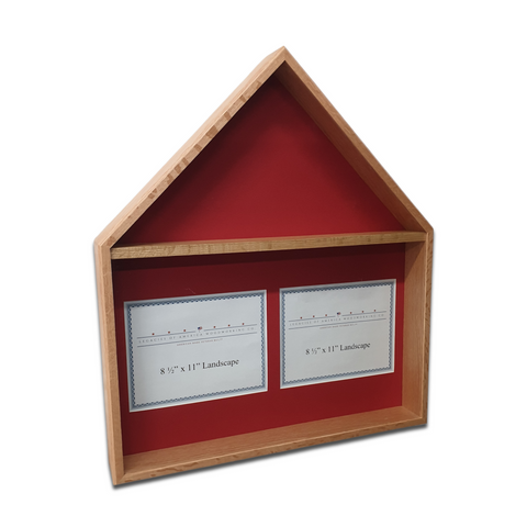 Burial Flag Memorial Veteran Display Case with 8.5x11 landscape and landscape certificate display.