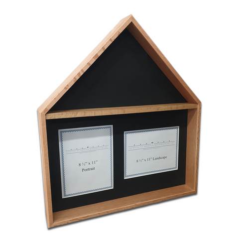 Burial Flag Memorial Veteran Display Case with 8.5x11 portrait and landscape certificate display.