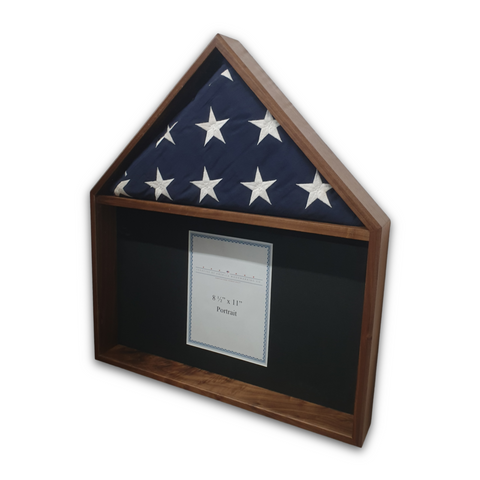Walnut Burial Flag Memorial Veteran Display Case with certificate display.