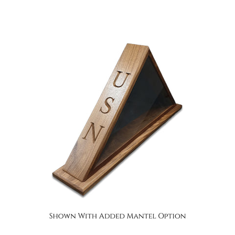 Walnut USN Veteran Memorial Burial Flag Display Case. Shown in Mantel option.