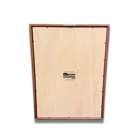 Rear view of a walnut 18x24 vertical shadow box showing the back of the case and wall mounting hardware