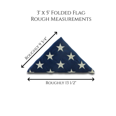 Folded 3'x5' flag rough measurements.