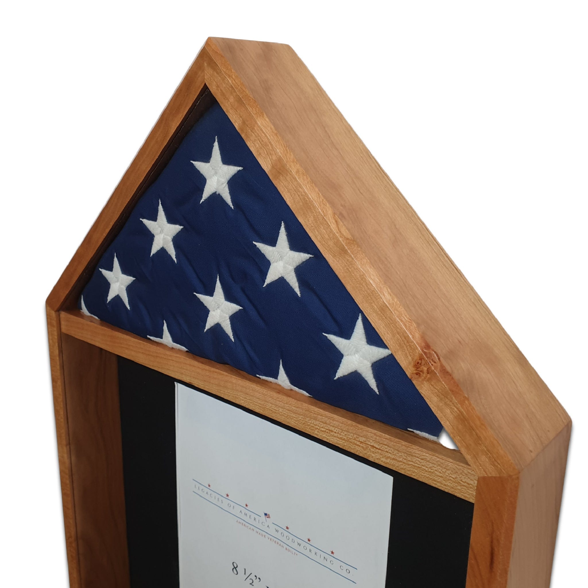 Cherry 3'x5' Flag & Certificate Display Case - Up close of flag section view
