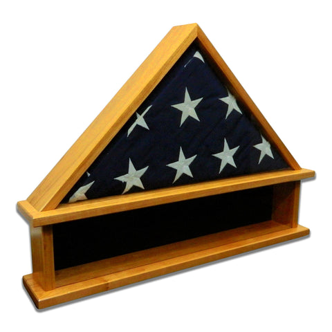 Cherry Burial Flag Display Case with shadow box section for the base. Holds a 5'x9.5' Burial Flag.