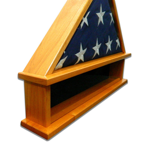 Cherry Burial Flag Display Case with shadow box section for the base. Holds a 5'x9.5' Burial Flag.