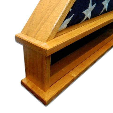 Cherry Burial Flag Display Case with shadow box section for the base. Holds a 5'x9.5' Burial Flag.