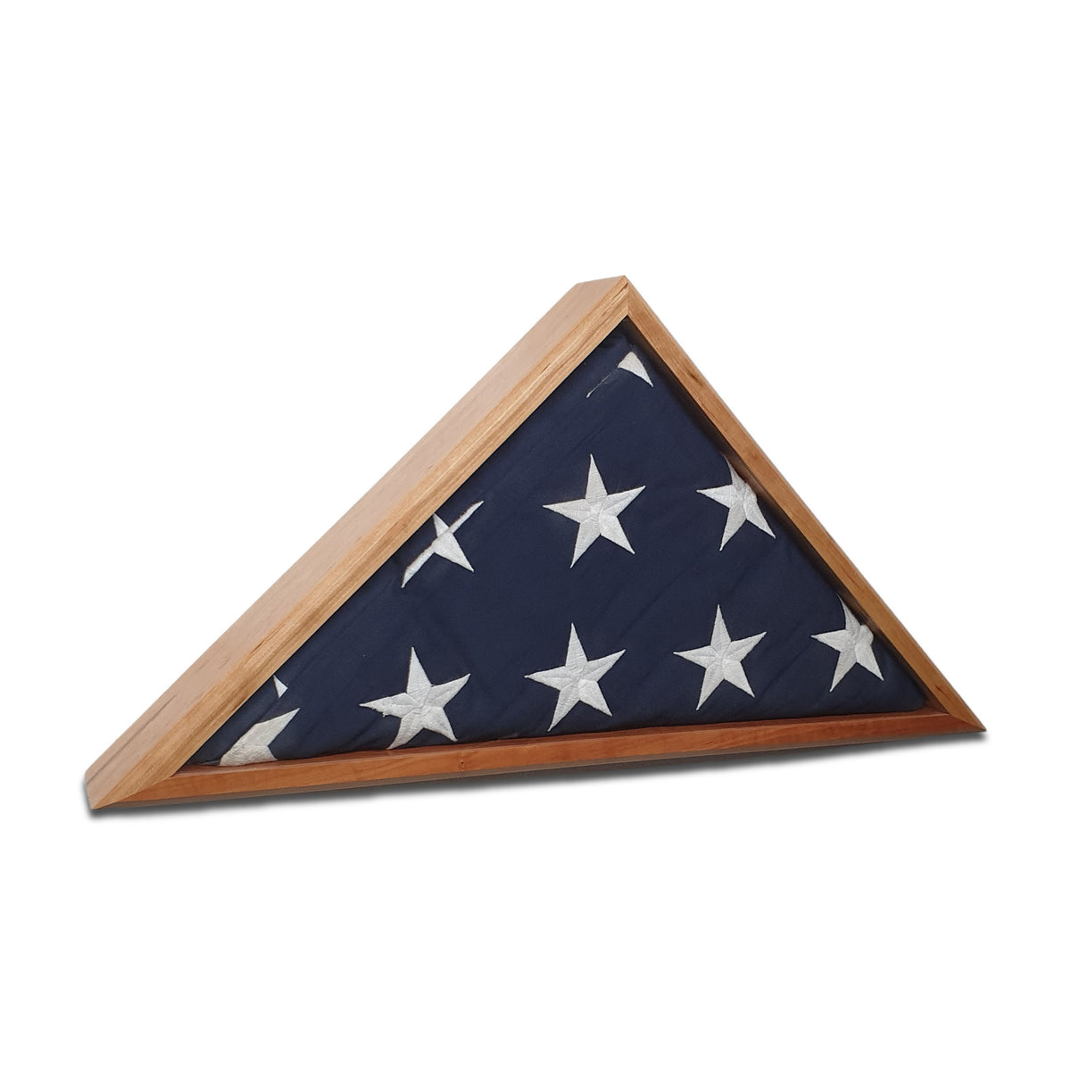 Burial Memorial Flag Display Case for deceased Veteran. Holds one folded 5' by 9.5' burial flag. Made with real Cherry hardwood. American Made - Veteran Built