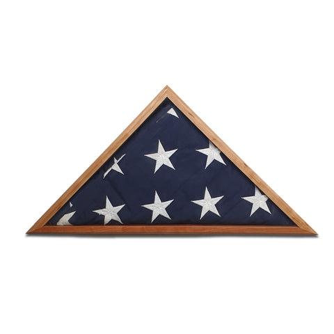 Burial Memorial Flag Display Case for deceased Veteran. Holds one folded 5' by 9.5' burial flag. Made with real Cherry hardwood. American Made - Veteran Built