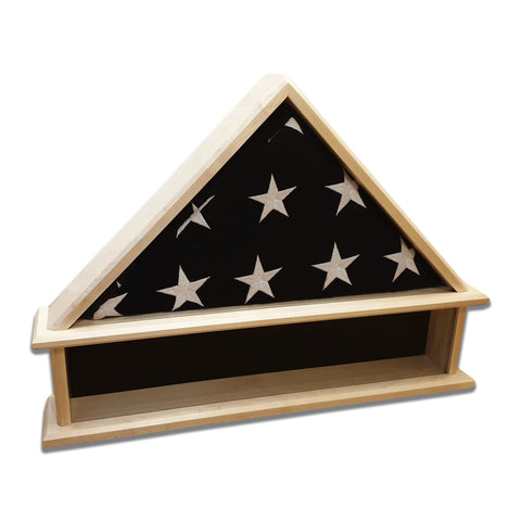 Maple Burial Flag Display Case with shadow box section for the base. Holds a 5'x9.5' Burial Flag.