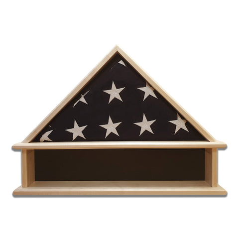 Maple Burial Flag Display Case with shadow box section for the base. Holds a 5'x9.5' Burial Flag.