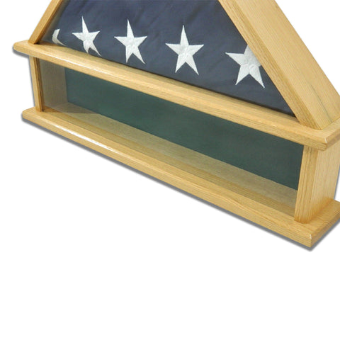 Oak Burial Flag Display Case with shadow box section for the base. Holds a 5'x9.5' Burial Flag.