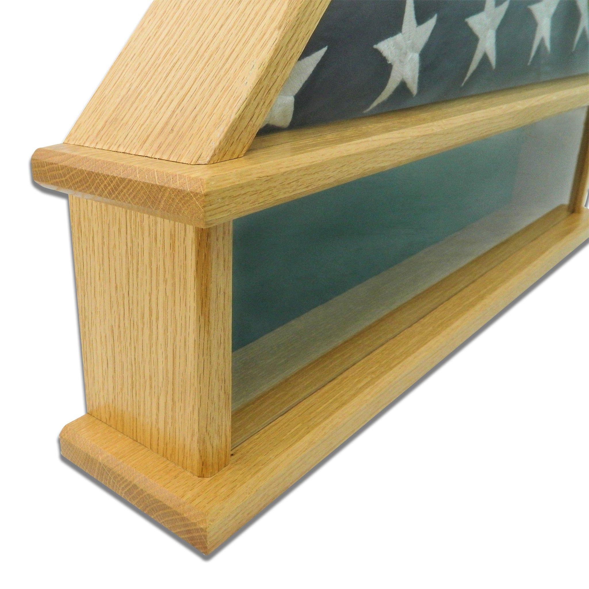 Oak Burial Flag Display Case with shadow box section for the base. Holds a 5'x9.5' Burial Flag.