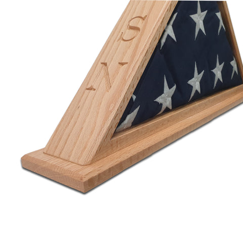 Oak USN Veteran Memorial Burial Flag Display Case. Shown with optional Mantel Base.