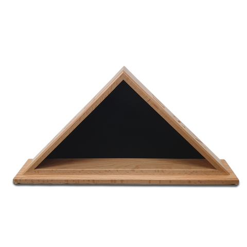 Oak USN Veteran Memorial Burial Flag Display Case. Shown with optional Mantel Base.