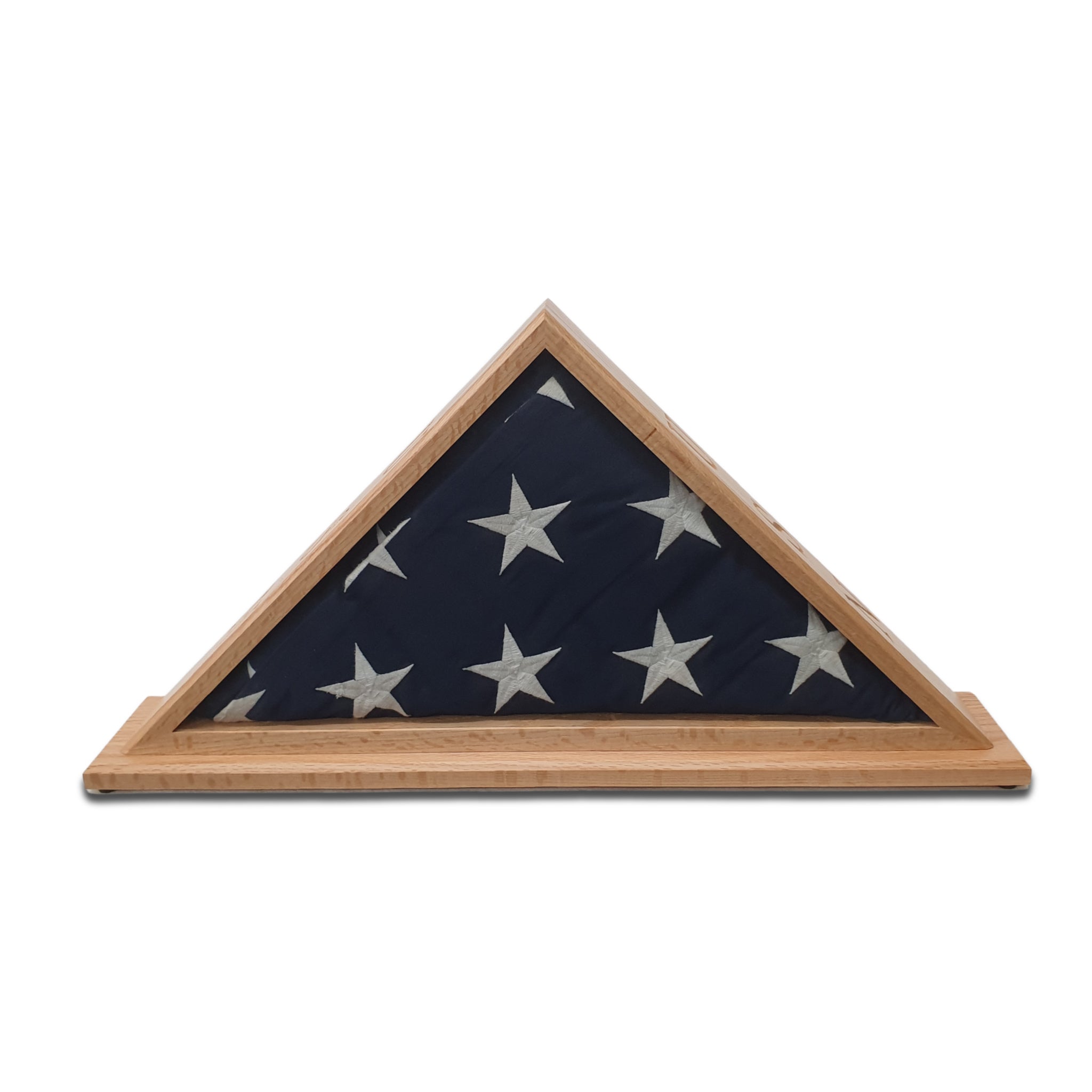 Oak USN Veteran Memorial Burial Flag Display Case. Shown with optional Mantel Base.