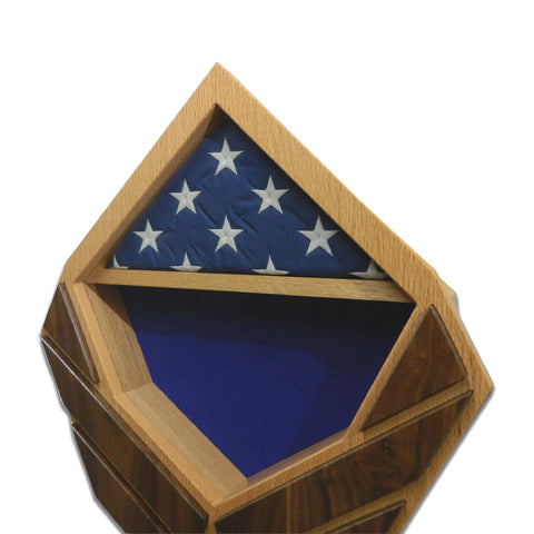 US Air Force Modern Wings Shadow Box in Oak with Walnut wings. Up close of 3' x 5' Flag section.