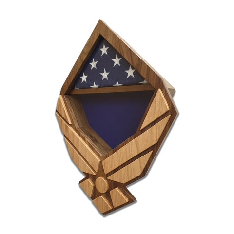 US Air Force Modern Wings Shadow Box in Walnut with Oak wings. Right angled view.