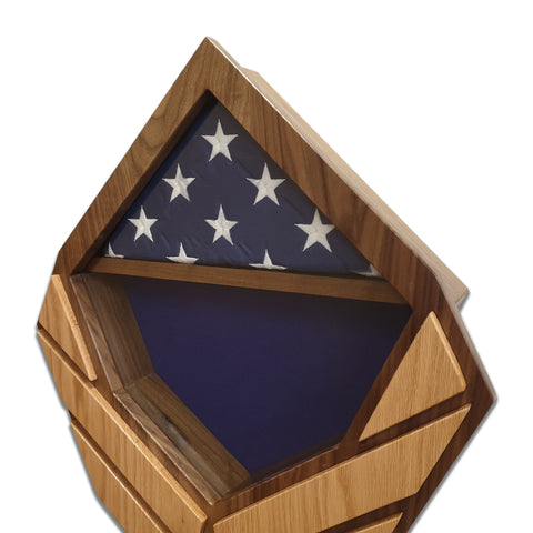 US Air Force Modern Wings Shadow Box in Walnut with Oak wings. Up close of 3'x5' flag section.