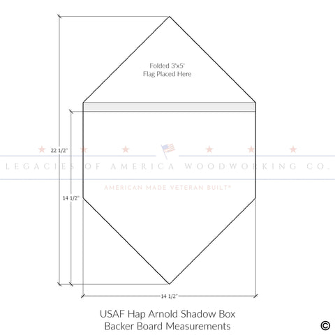 Visible viewing area of US Air Force Hap Arnold Shadow Box with front opened.