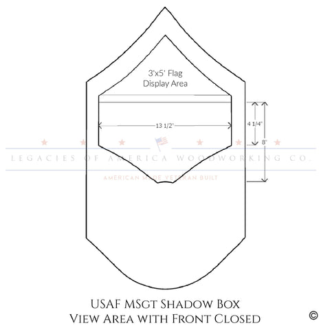 Visible viewing area of US Air Force MSgt Shadow Box with front closed.