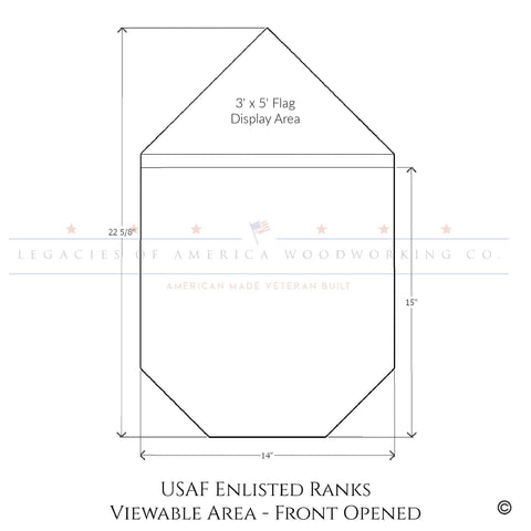 Visible viewing area of US Air Force MSgt Shadow Box with front opened.