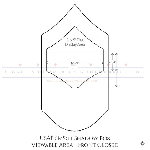 Visible viewing area of US Air Force SMSgt Shadow Box with front closed.
