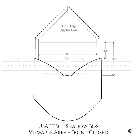 Visible viewing area of US Air Force TSgt Shadow Box with front closed.