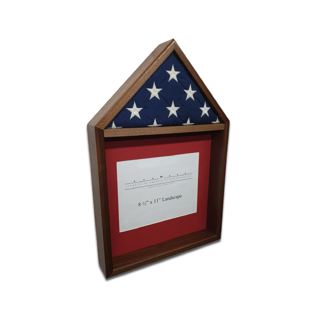 Walnut 3'x5' Flag & Certificate Display Case - Left angled view