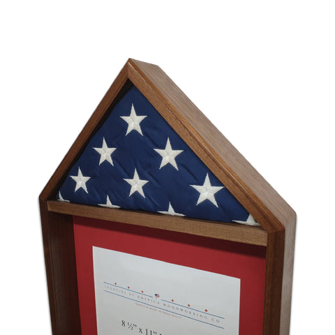 Walnut 3'x5' Flag & Certificate Display Case -  Up close of 3'x5' flag section