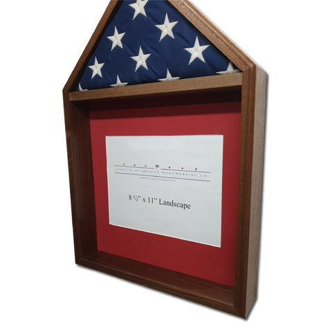 Walnut 3'x5' Flag & Certificate Display Case - Up close of corticate section.