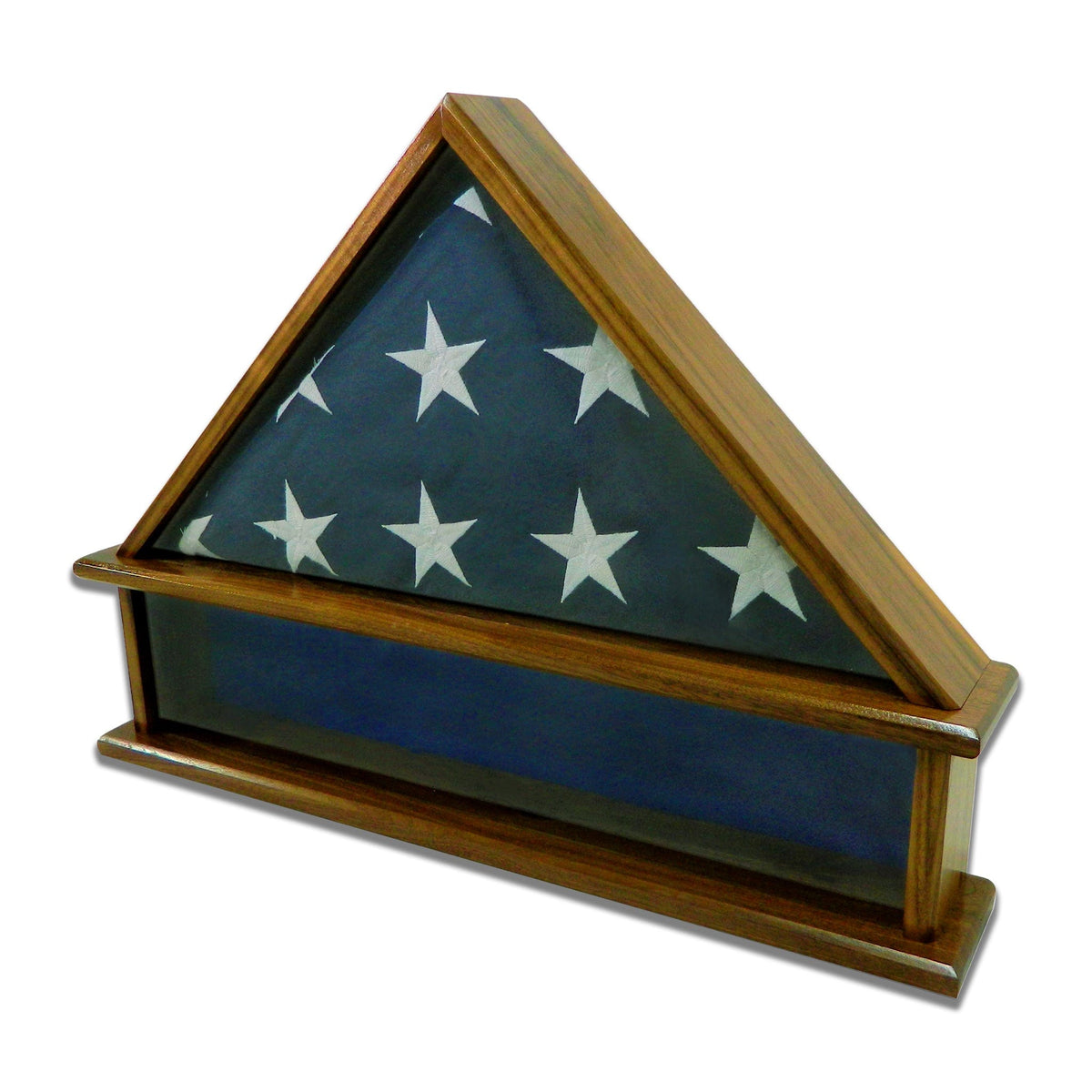 Walnut Burial Flag Display Case with shadow box section for the base. Holds a 5'x9.5' Burial Flag.