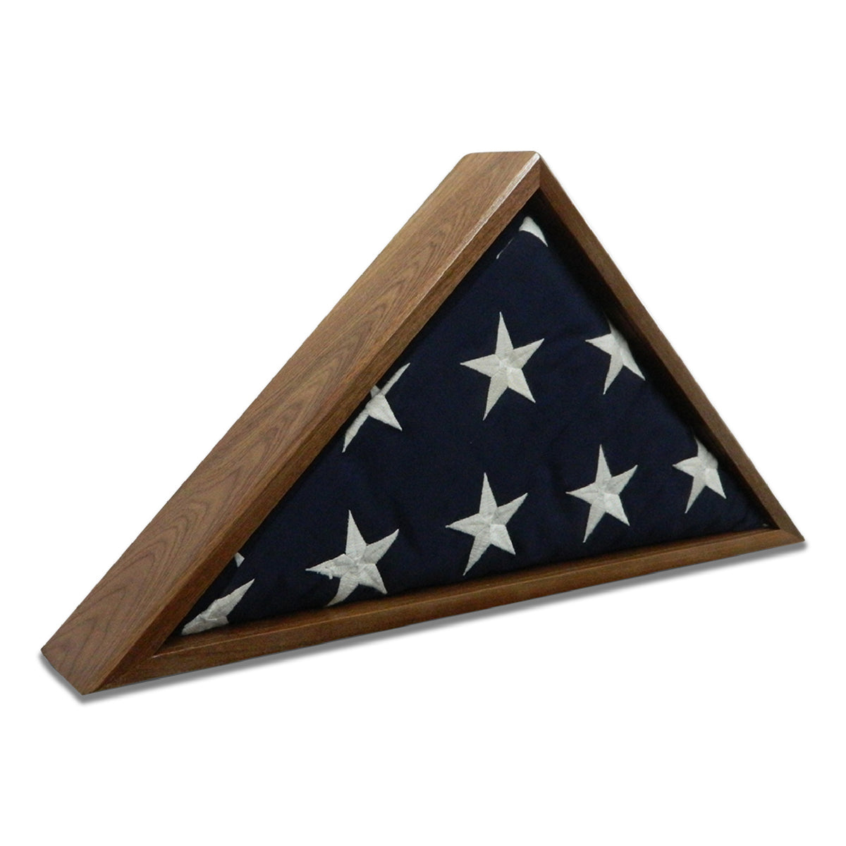 Burial Memorial Flag Display Case for deceased Veteran. Holds one folded 5' by 9.5' burial flag. Made with real Walnut hardwood. American Made - Veteran Built