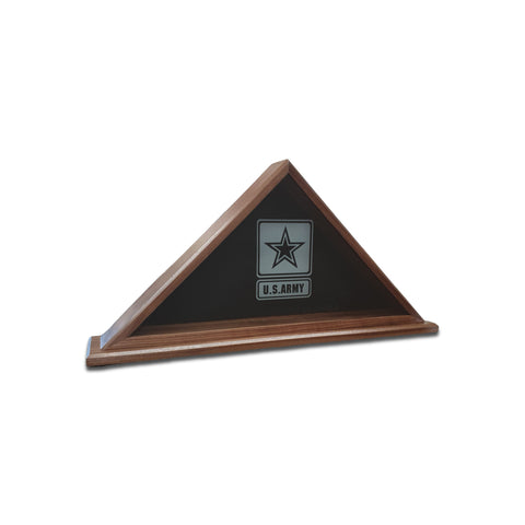 Burial Memorial Flag Display Case for deceased Veteran. Holds one folded 5' by 9.5' burial flag. Made with real Walnut hardwood. American Made - Veteran Built™ Shown with Army Star Glass Engraving